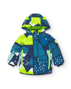 Abrigo acolchado con capucha y estampado de montaña para niño de la colección Freezy