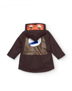 Abrigo impermeable para niño en marrón con capucha y detalles de superhéroe colección Super Natural