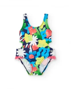 Bañador para niña con estampado marino y aberturas laterales