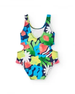 Bañador para niña con estampado marino y aberturas laterales