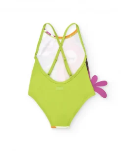 Bañador para niña con loro tropical y detalles florales