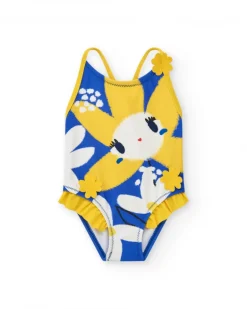 Bañador para niña en amarillo con flores y detalles 3D