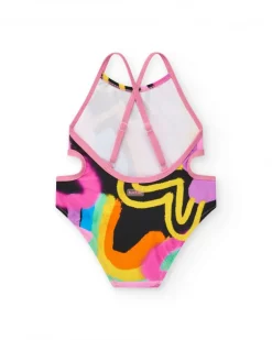 Bañador para niña en negro con estampado abstracto