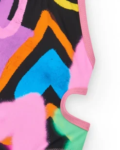 Bañador para niña en negro con estampado abstracto