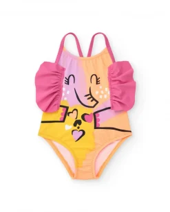 Bañador para niña en rosa con elefante y corazones