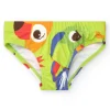 Bañador slip verde para niño con loros y estampado tropical