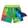 Bermuda de baño para niño en verde con tiburón y aleta