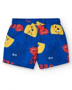 Bermuda de baño para niño en azul con animales y cintura ajustable