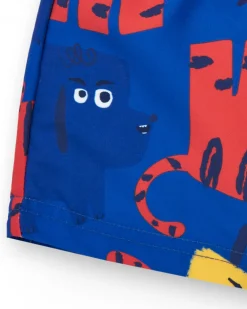 Bermuda de baño para niño en azul con animales y cintura ajustable