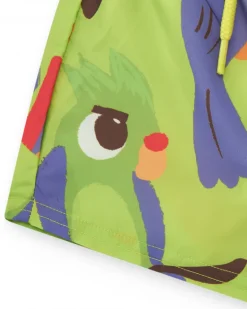 Bermuda de baño verde para niño con loros y jungla
