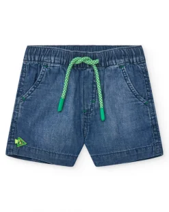 Bermuda denim para niño en azul con pez bordado