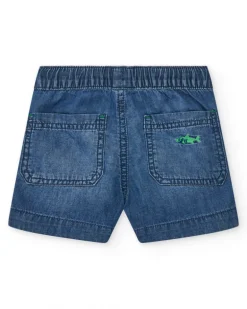 Bermuda denim para niño en azul con pez bordado