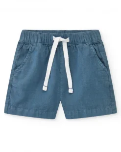 Bermuda para niño en azul con cintura ajustable y bolsillos