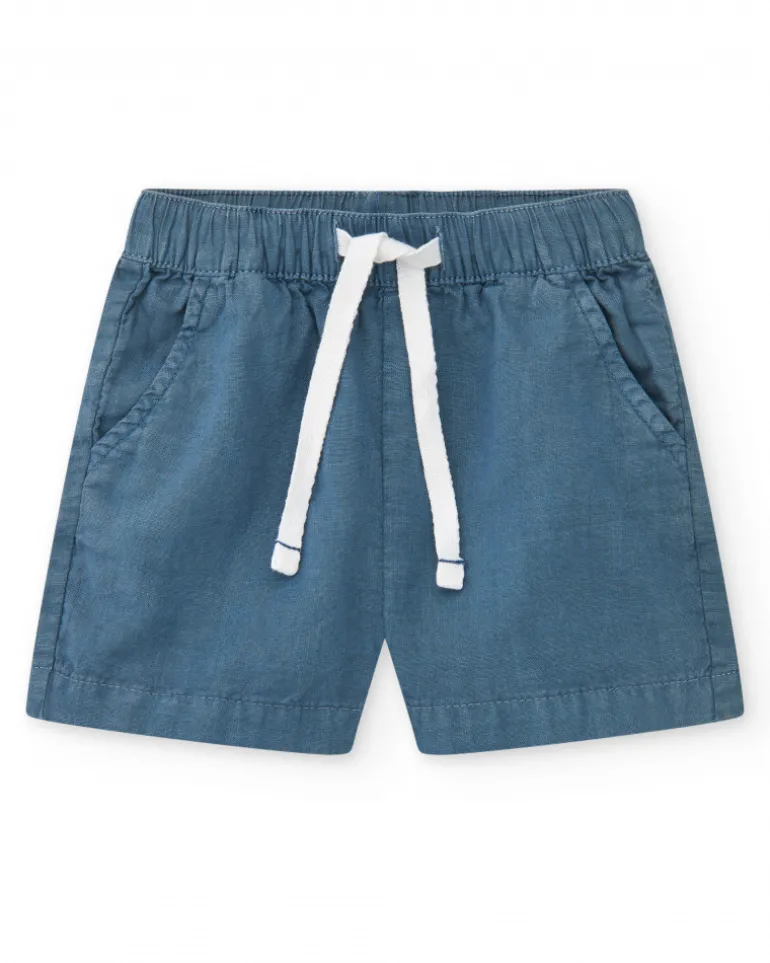 Bermuda para niño en azul con cintura ajustable y bolsillos