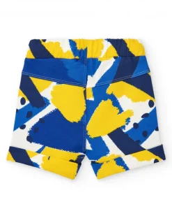 Bermuda para niño en azul con estampado en amarillo y blanco