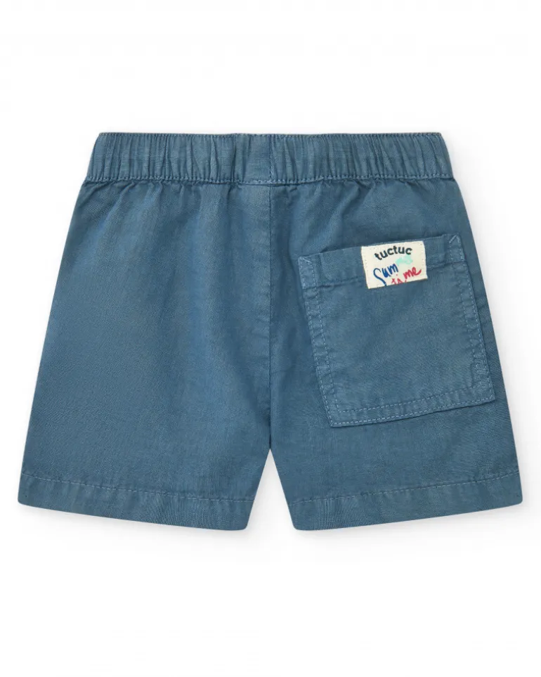 Bermuda para niño en azul con cintura ajustable y bolsillos