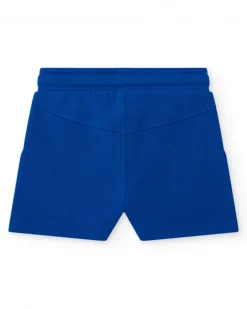 Bermuda para niño en azul con cintura ajustable y parche bordado
