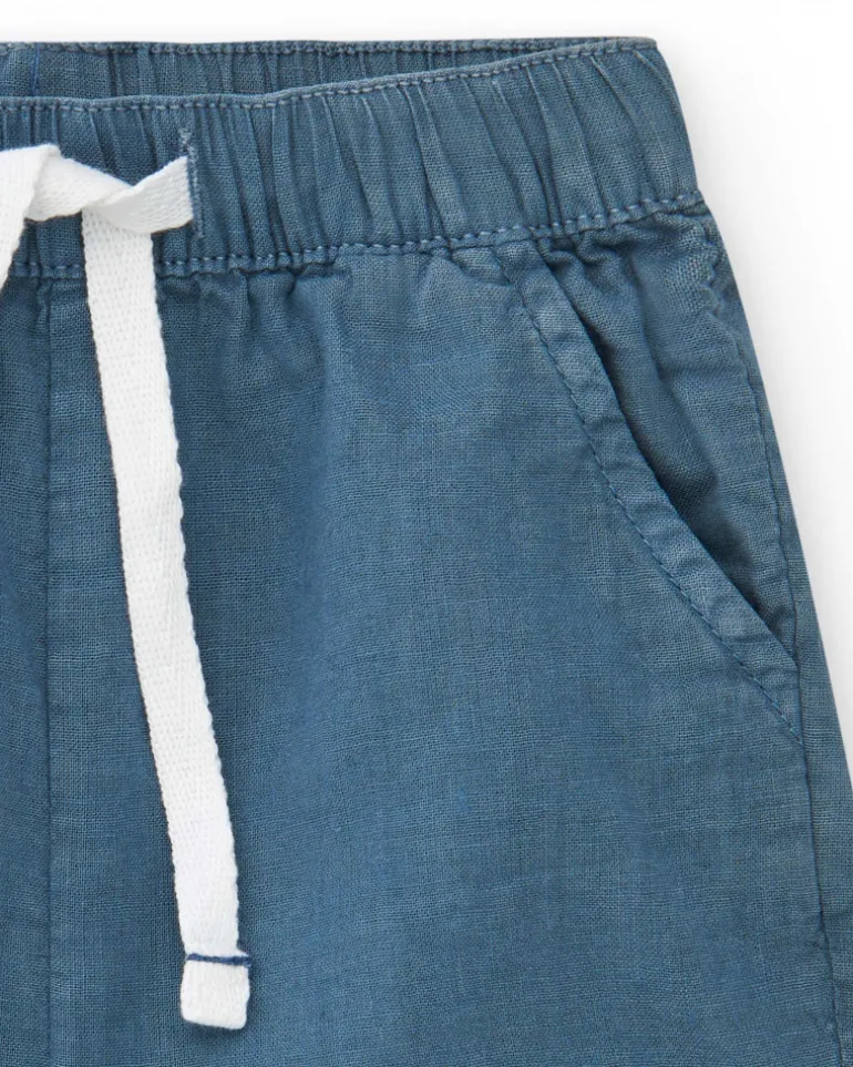 Bermuda para niño en azul con cintura ajustable y bolsillos