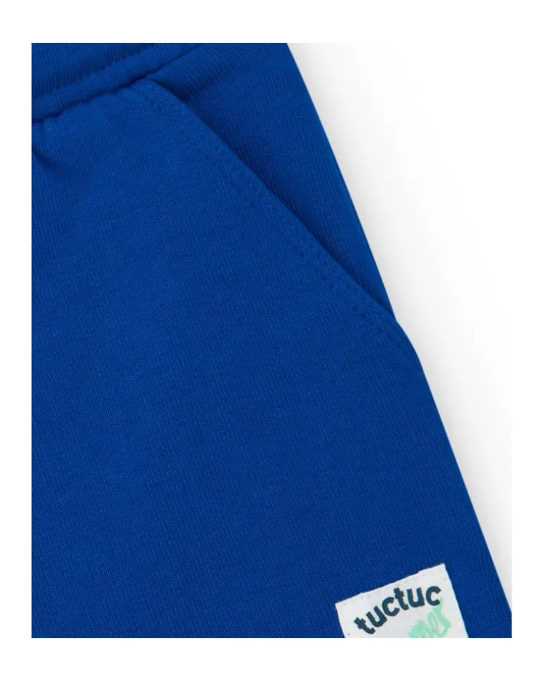 Bermuda para niño en azul con cintura ajustable y parche bordado