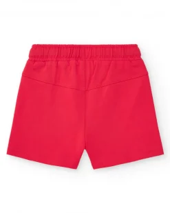 Bermuda para niño en rojo con estampado de tablas y cintura ajustable