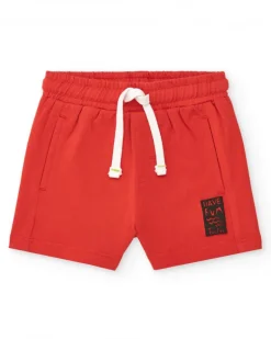 Bermuda roja para niño con bolsillos y cordón blanco