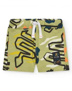Bermuda verde de felpa para niño con estampado de dinosaurios