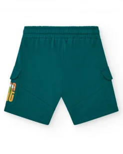 Bermudas para niño color verde con cintura elástica y bolsillos laterales