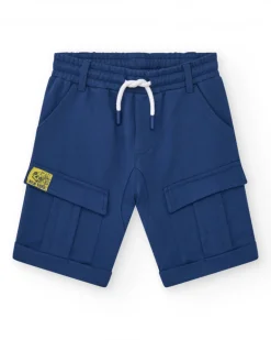 Bermudas para niño en azul marino con bolsillos y cintura elástica