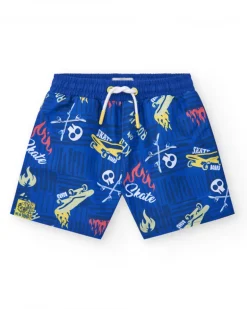 Bermudas para niño en azul con cintura elástica y estampado skate