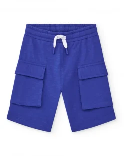 Bermudas para niño en azul con bolsillos y cintura elástica