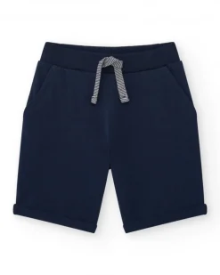 Bermudas para niño en azul con cintura ajustable y bolsillos frontales