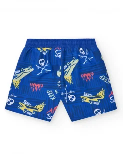 Bermudas para niño en azul con cintura elástica y estampado skate