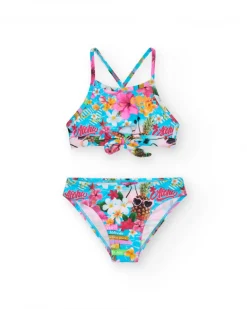 Bikini multicolor para niña con estampado tropical