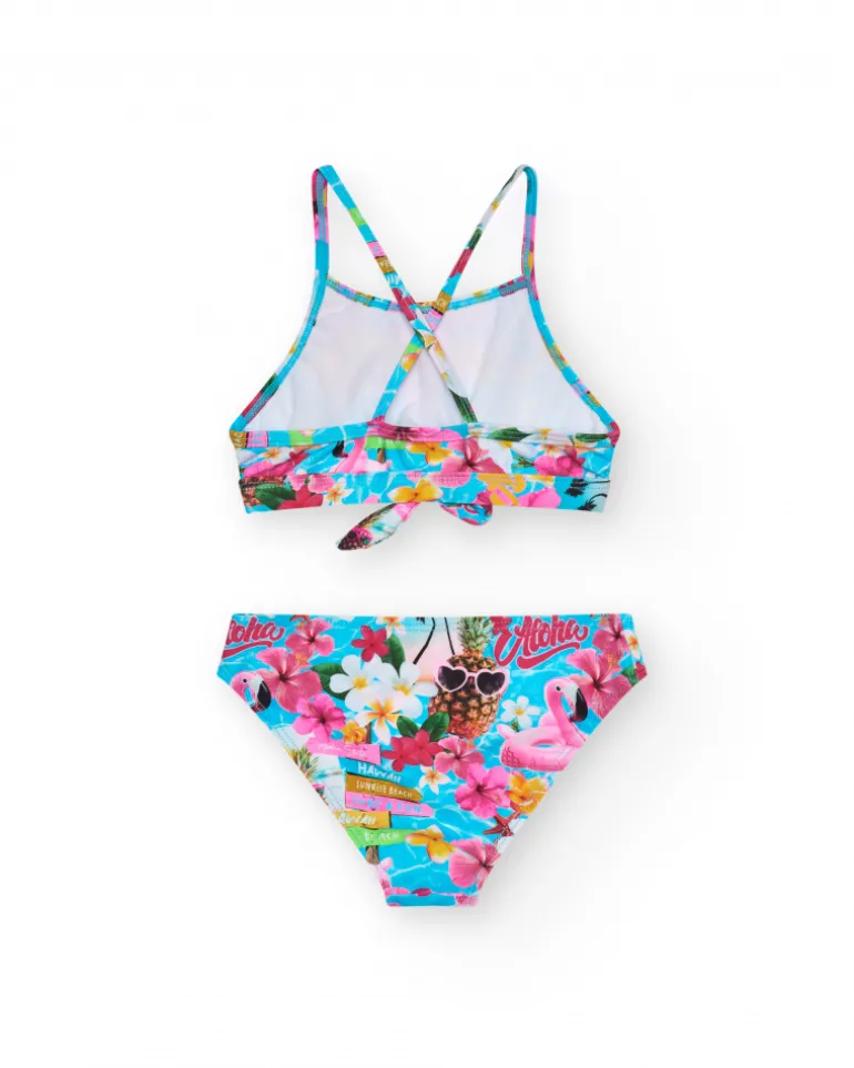 Bikini multicolor para niña con estampado tropical