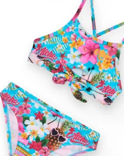 Bikini multicolor para niña con estampado tropical