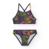Bikini para niña en azul marino con tirantes y estampado tropical