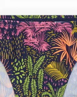 Bikini para niña en azul marino con tirantes y estampado tropical
