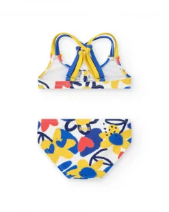 Bikini para niña en azul y amarillo con flores