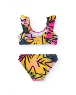 Bikini para niña en lila con estampado multicolor