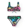Bikini para niña en negro con corazones estampados y lazo decorativo