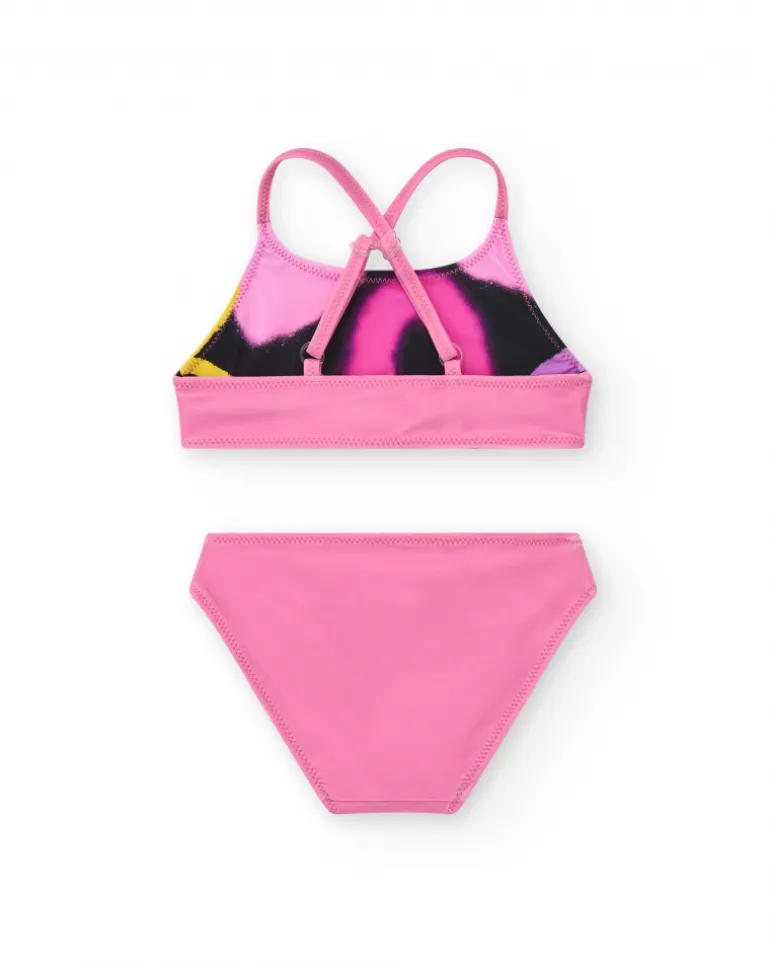 Bikini para niña en rosa con arcoíris y tirantes cruzados