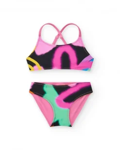 Bikini para niña en rosa con arcoíris y tirantes cruzados