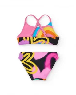 Bikini para niña en rosa con arcoíris y tirantes cruzados