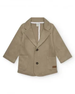 Blazer beige para niño con cierre de dos botones y bolsillos