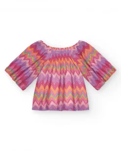 Blusa para niña multicolor estampada y mangas tres cuartos