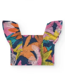 Blusa para niña multicolor con tirantes anchos y ajuste nido de abeja