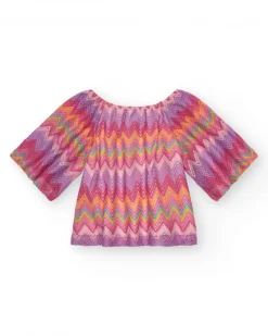 Blusa para niña multicolor estampada y mangas tres cuartos