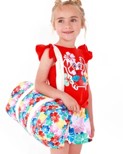 Bolsa para niña con estampado floral y asas crudo