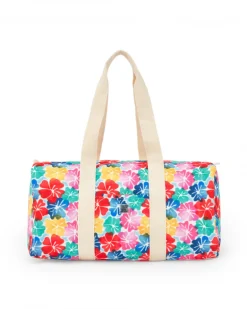 Bolsa para niña con estampado floral y asas crudo