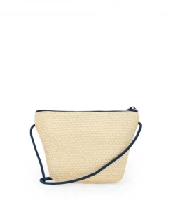 Bolso de rafia para niña en beige con estrella rosa